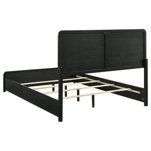 English Elm Burton Charcoal Upholstered Queen Bed with Padded Headboard, Rounded Corners & Modern Black Frame B062S01301