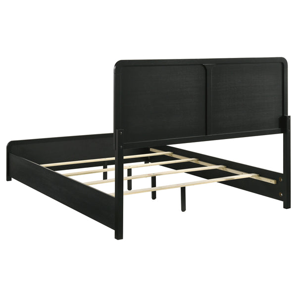 English Elm Burton Charcoal Upholstered Queen Bed with Padded Headboard, Rounded Corners & Modern Black Frame B062S01301
