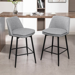 English Elm Counter Mid-Century Swivel Bar Stools Set of 2 – Upholstered Linen Seats, 360° Comfort, Metal Legs LIGHT GREY W2200P152176