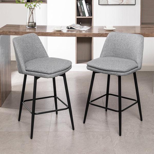English Elm Counter Mid-Century Swivel Bar Stools Set of 2 – Upholstered Linen Seats, 360° Comfort, Metal Legs LIGHT GREY W2200P152176