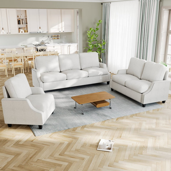 English Elm 3 Piece Living Room Sofa Sets - Modern Sectional Couch, Loveseat & Accent Chair For Cozy Spaces W680S00085