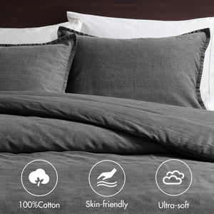 English Elm 3PCS Waffle Washed Comforter Set Full/Queen with Breathable 100% Cotton Face and Plush 270G Fill Grey 12 L x 10 W x 7.5 H B035P341122