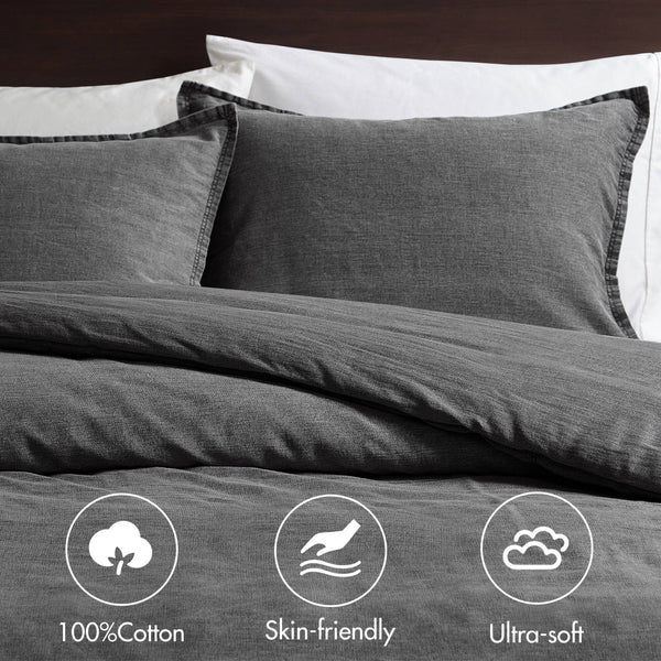 English Elm 3PCS Waffle Washed Comforter Set Full/Queen with Breathable 100% Cotton Face and Plush 270G Fill Grey 12 L x 10 W x 7.5 H B035P341122