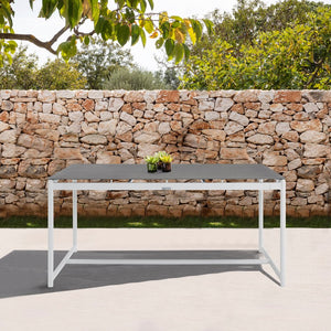 English Elm Wyncrest White Aluminum & Teak Outdoor Dining Table with Stone Top — Sturdy, Rust‑Resistant Patio centerpiece B2736P354346