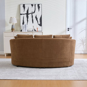 English Elm 73.82" Wide Curved Chenille Loveseat with Deep Lounge Seat and Sculptural Modern Frame Brown W3189S00035
