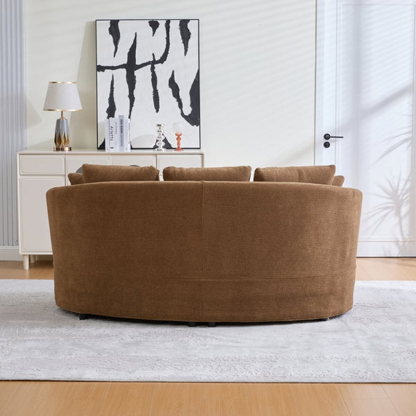 English Elm 73.82" Wide Curved Chenille Loveseat with Deep Lounge Seat and Sculptural Modern Frame Brown W3189S00035