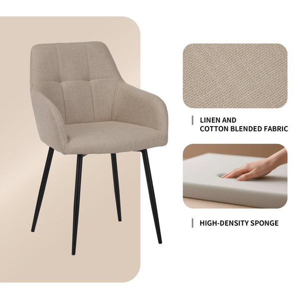 English Elm Beige Upholstered Dining Chairs 2-Pack — Wide Seat, Ergonomic Backrest, Metal Frame, 300lb Capacity W3851P369036