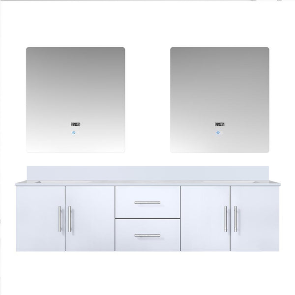 English Elm Glossy White Double Bath Vanity 72" W x 22" D with White Quartz Top, Soft-Close Storage & LED Mirrors B2731S00879