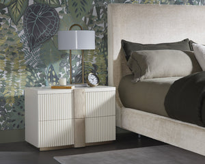 Sunpan VENETTA Nightstand - Cream Base with Reeded Drawers & Light Oak Top for Timeless Bedroom Elegance 110664