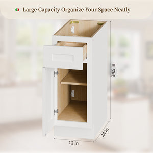 English Elm 12" Shaker Base Cabinet Solid Wood Soft Close Drawer Adjustable Shelf Kitchen Bath W5662P465988