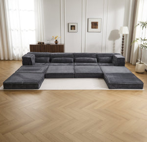 English Elm Compression Mahjong Sofa - Oversized Modular Floor Bed With Ottoman, No Assembly, Soft Fleece Fabric W3723S00037