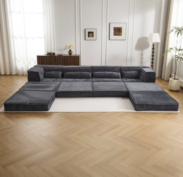 English Elm Compression Mahjong Sofa - Oversized Modular Floor Bed With Ottoman, No Assembly, Soft Fleece Fabric W3723S00037