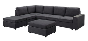 English Elm Cassiana Seven Seat Linen Modular Sectional with Ottoman for Open Living Spaces Dark Gray B2749S00047