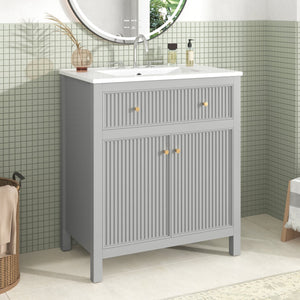 English Elm 30'' Modern Bathroom Vanity Set With Ceramic Sink, Soft-Close Doors, Grey Finish, Ample Storage Options N710P228367E