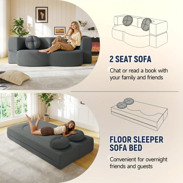 English Elm 2-seater Foldable Sofa Bed Plush Upholstered Guest Sleep Solution for Small Spaces W1359P364913