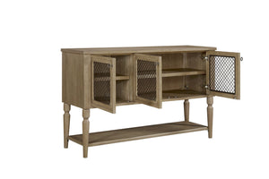 English Elm Sever Solid Wood Sideboard with Metal Mesh Doors, Open Shelf & Turned Legs for Stylish Storage Light Tan 65.5 L x 22.25 W x 26 H B2699P383828