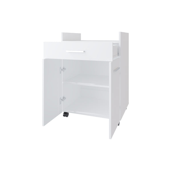 English Elm FM Burnside Kitchen Cart White – Compact 2-Door 1-Drawer Storage with Open Shelves, Scratch-Resistant Surface B128P301404