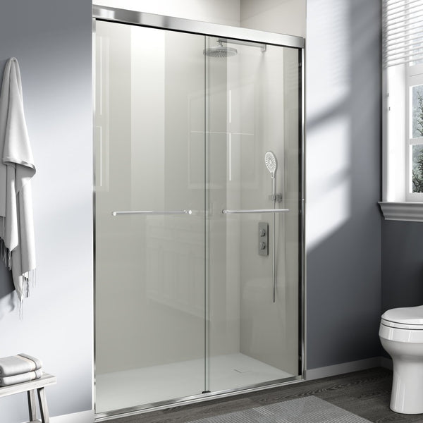 English Elm 44" Semi-frameless Double Sliding Shower Door Brushed Gold Tempered Glass Walk-in W1920P385301