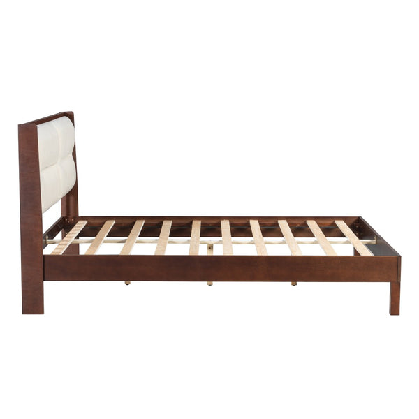 English Elm Solid Wood Queen Platform Bed Velvet Tufted Headboard Architectural Slat Design Espresso N7090000742P