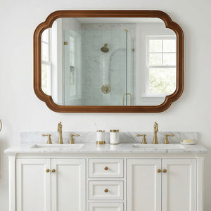 English Elm Black Walnut Solid Wood Frame Mirror with Rounded Corners for Bedroom or Entryway W2203P455260