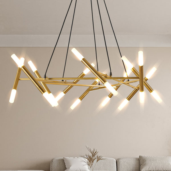 English Elm 41" Golden Modern Chandelier Light Fixture, 20-G9 Frosted Tubes, Iron Acrylic Branch Design, Adjustable Pendant for Dining Room or Kitchen Island W1340P233169