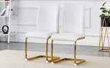 English Elm Luxury Simple Arch Chair - Set Of 2 White Pu Material High Resilience Dining Chair With Arched Metal Gold Leg.