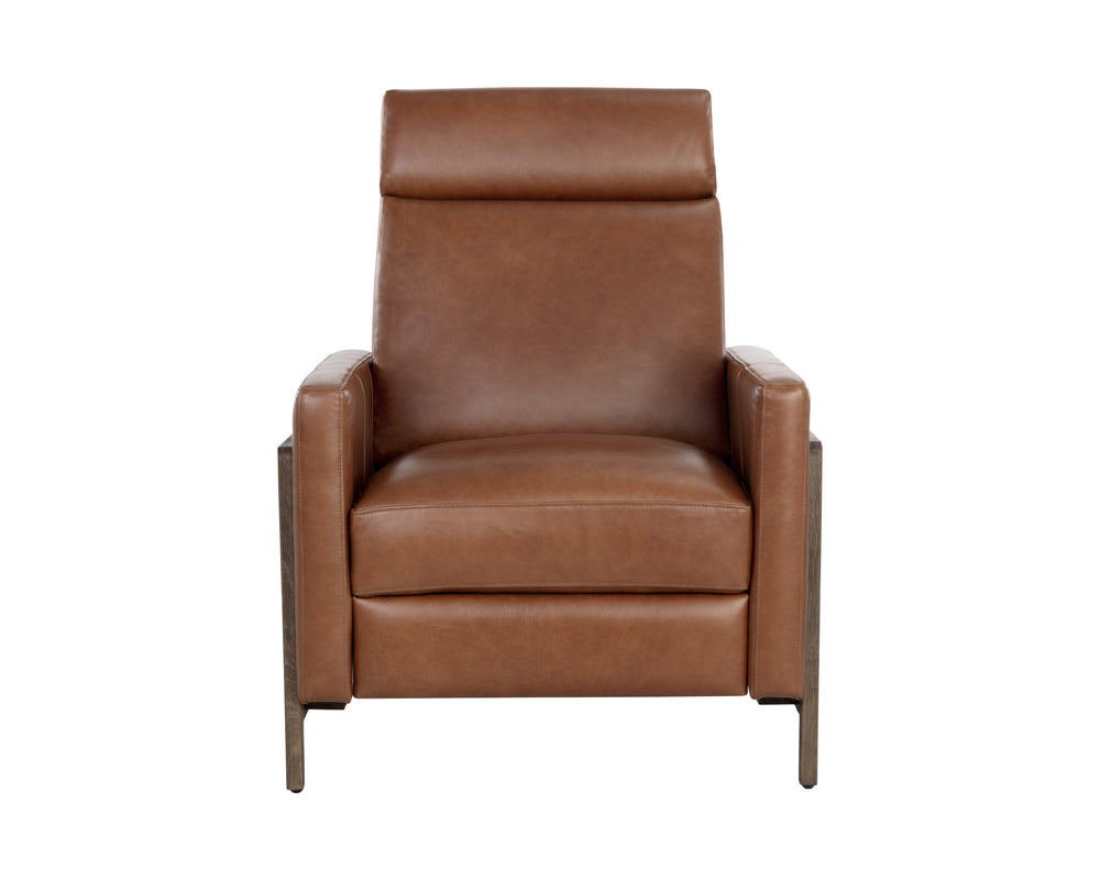 Sunpan Brandon Recliner - Luxurious Buffalo Leather Comfort with Stylish Wood Accents for Your Living Space Dark Brown, Shalimar Tobacco Leather