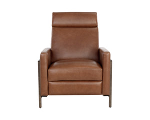 Sunpan Brandon Recliner - Luxurious Buffalo Leather Comfort with Stylish Wood Accents for Your Living Space Dark Brown, Shalimar Tobacco Leather