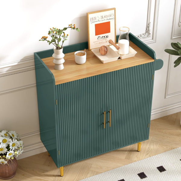 English Elm Modern Fluted Bar Cabinet with Wine Rack Glass Holders Adjustable Shelving and Hidden Drawer Green N728P438606G