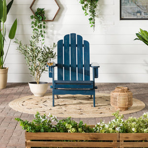 English Elm Walker Edison - Classic Solid Acacia Wood Adirondack Chair Navy Blue Wash – Weather-Resistant Outdoor Comfort Seat B185P244170