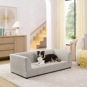 English Elm Comfortable Linen Upholstered Pet Sofa with Backrest and Armrests for Large Dogs Beige W487P430318