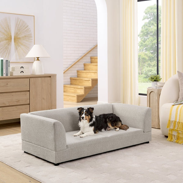 English Elm Comfortable Linen Upholstered Pet Sofa with Backrest and Armrests for Large Dogs Beige W487P430318