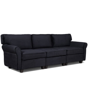English Elm 94" Corduroy Three Seater Sofa Deep Cushioned Solid Wood Frame Modern Living Room Couch Black W2715S00008