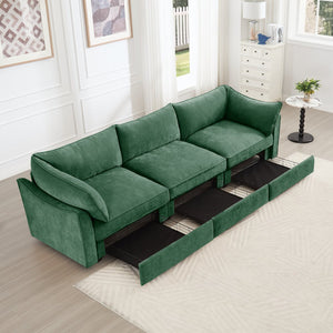 English Elm 3 Seater Sofa With Hidden Storage Drawers, Elegant Chenille Upholstery For Large Living Rooms W3041S00185
