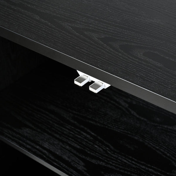 English Elm Stylish Geometric Circle Door Sideboard Cabinet with MDF Solid Wood Legs Adjustable Shelves Black W2696P256250