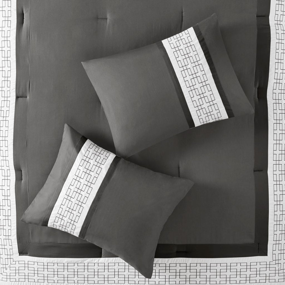 English Elm 8 Piece Embroidered Comforter Set In Dark Grey - Hotel-Inspired, Hypoallergenic & Easy Care Bedding B035P266660