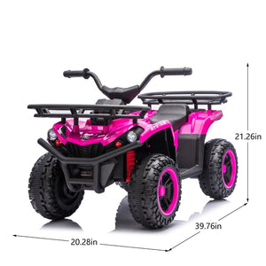 English Elm 24v Dual Motor Kids Atv Ride on with Led Lights Bluetooth Storage Racks Off Road Pink W1578P390450