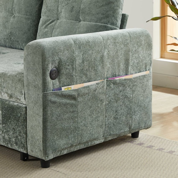 English Elm Modern Chenille Tufted Sleeper Sofa with Usb Port and Storage for Guest Rooms W1183S00024