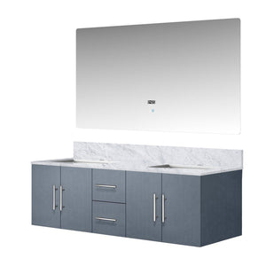 English Elm Dark Grey Double Bath Vanity Set With Carrara Marble Top & 60-Inch Led Mirror For Modern Bathrooms B2731S00668