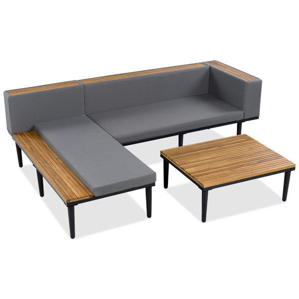 English Elm <old Sku Acacia Wood Outdoor Sectional Sofa with Chaise Coffee and Side Table Included Gray N704F201251E