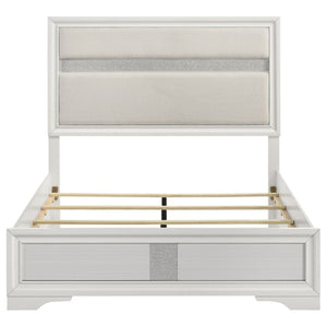 English Elm Annie Glam Queen Bed Glittering Stripe Upholstered Headboard Padded White Panel Frame B062S01599