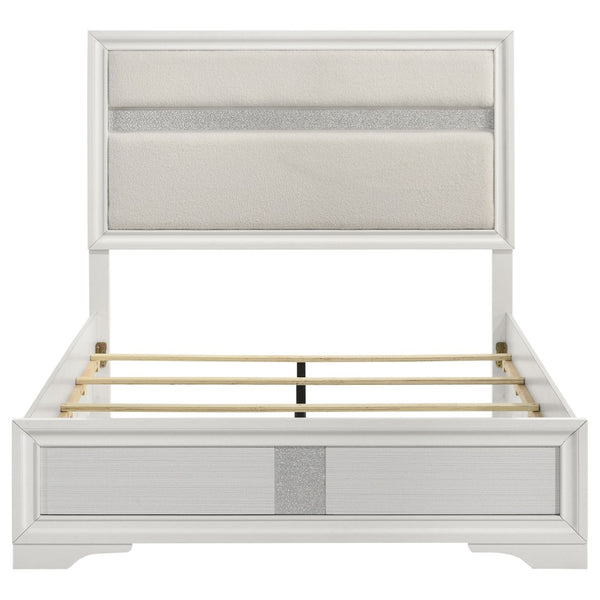 English Elm Annie Glam Queen Bed Glittering Stripe Upholstered Headboard Padded White Panel Frame B062S01599