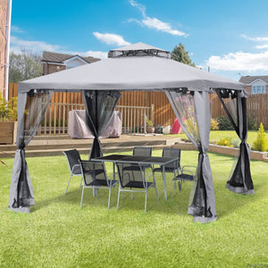 English Elm Outsunny 9.6' X 9.6' Stylish Patio Gazebo With 2-Tier Roof, Netting & Uv-Resistant Canopy For Outdoor Use W2225P174209-GIGA