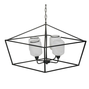 English Elm 26x26x21.9" Matte Black Iron Geometric Chandelier with Opaque Glass for Dining Foyer W2078P411230