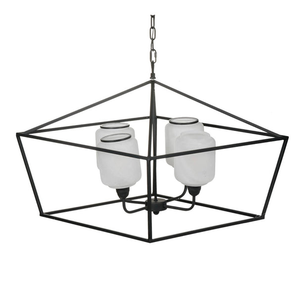 English Elm 26x26x21.9" Matte Black Iron Geometric Chandelier with Opaque Glass for Dining Foyer W2078P411230