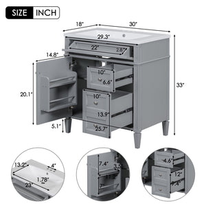 English Elm 30'' Modern Bathroom Vanity With Soft-Close Drawers, Durable Resin Sink & Chic Storage Solutions SW000122AAE-2
