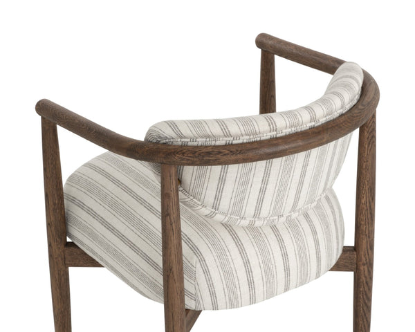 Sunpan SIGRID Dining Armchair - Antique Brown Gifford Script Fabric, Elegant Dark Oak Frame & Steel Accents 112630