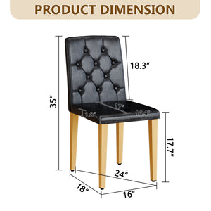 English Elm 4-pack PU dining chairs with ergonomic buckle backrest, gold metal legs, high-density sponge comfort Black+Gold W1151P295705
