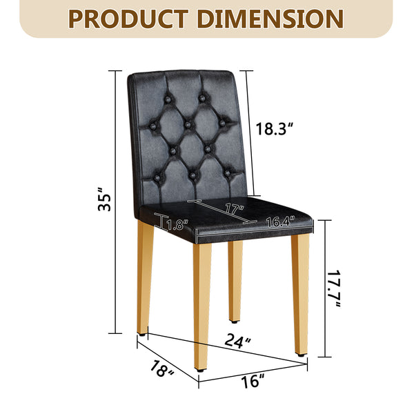 English Elm 4-pack PU dining chairs with ergonomic buckle backrest, gold metal legs, high-density sponge comfort Black+Gold W1151P295705
