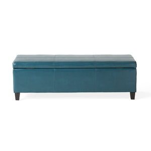 English Elm Upholstered Pu Leather Storage Ottoman with Solid Wood Legs Hinged Lid Bench Seat Teal N757P414088T